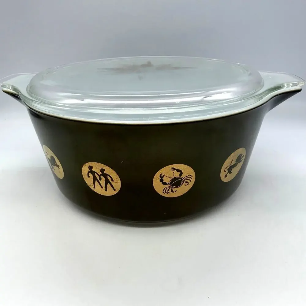 Vintage MCM 1961 Rare PYREX Promo Zodiac Green Casserole Dish No. 475 - B & Lid